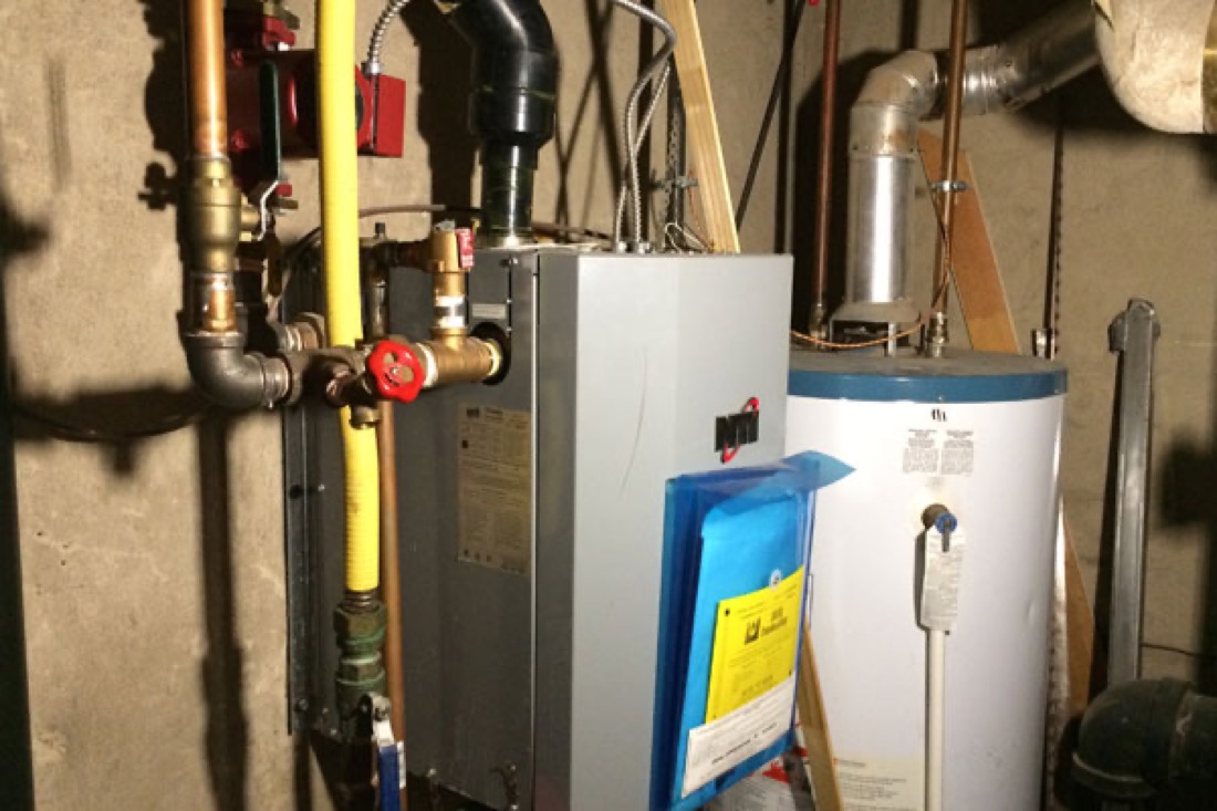 Boiler with copper piping and gas line